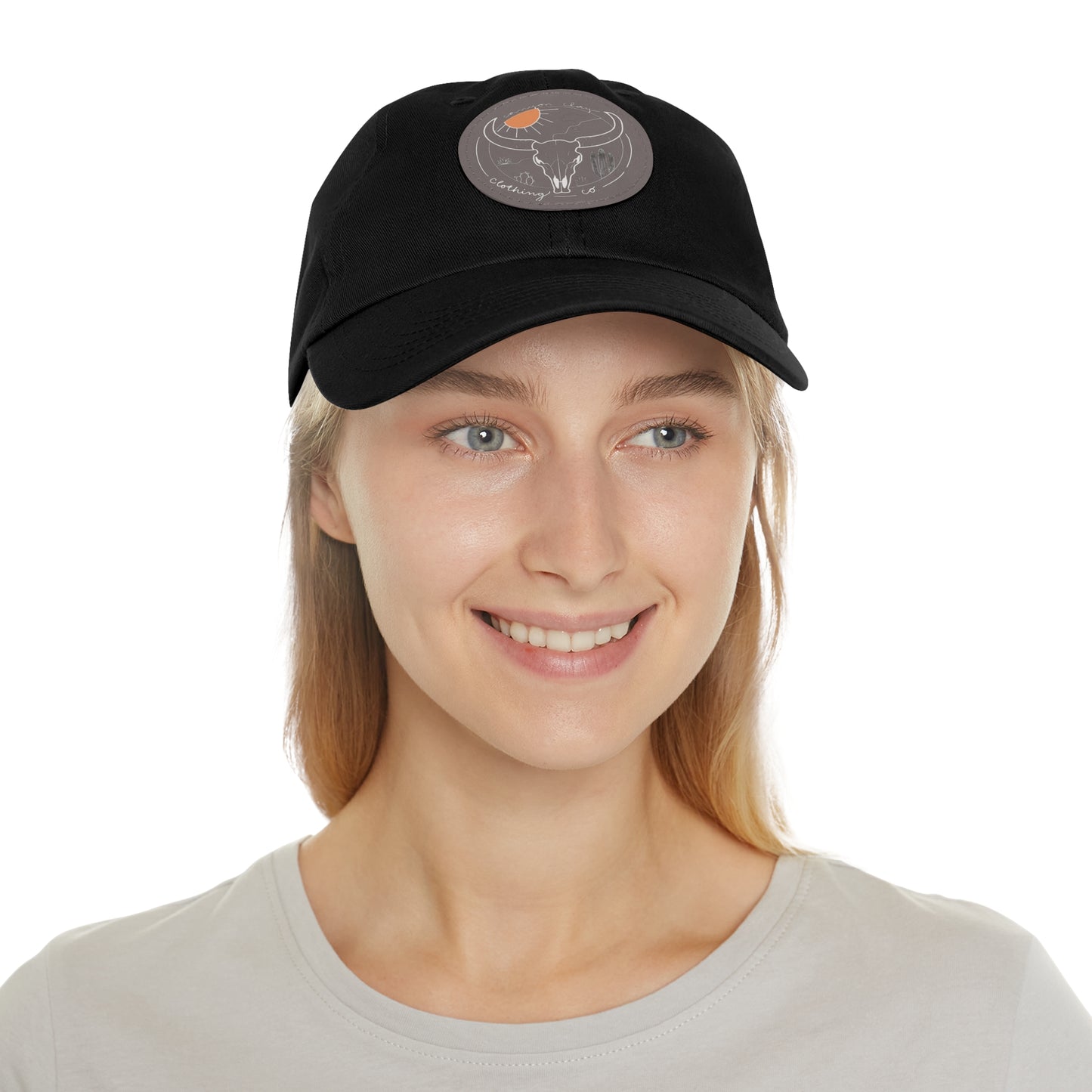 Longhorn Dad Hat with Leather Patch (Round)