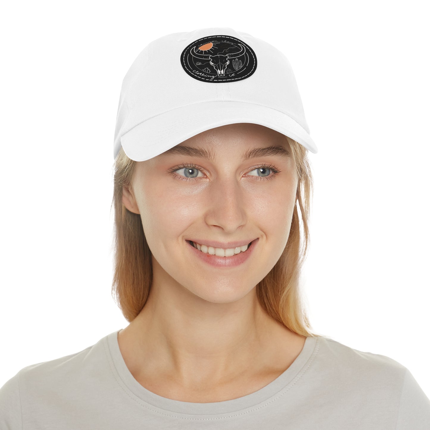 Longhorn Dad Hat with Leather Patch (Round)
