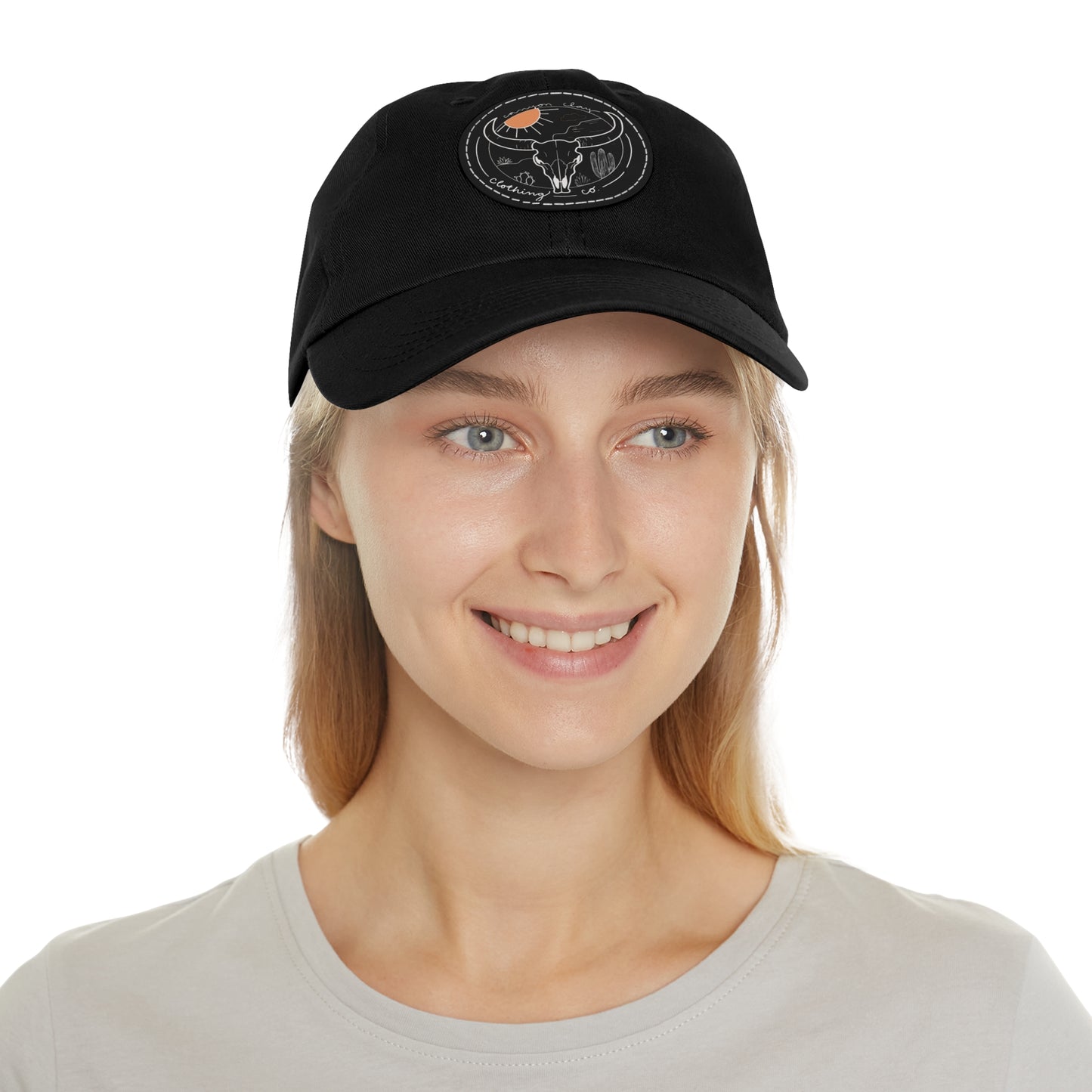 Longhorn Dad Hat with Leather Patch (Round)