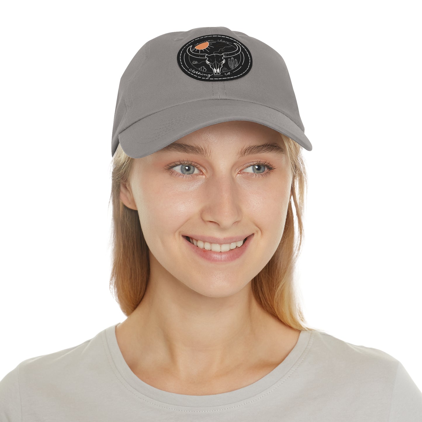 Longhorn Dad Hat with Leather Patch (Round)